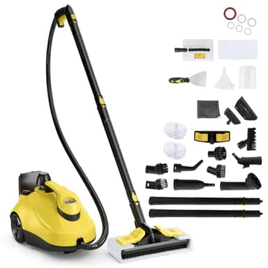 SOARS Nettoyeur Vapeur à Main 2000W, Pression Vapeur : 5 Bar, Max. 160℃, Temps de Préchauffe : 8-10 Min, Réservoir d'Eau : 1,8L, avec 19 Accessoires, pour Canapé, Sol, Fenêtre, Cuisine (Jaune)