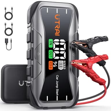 UTRAI Booster Batterie Voiture 6000A, PD65W Booster Batterie 27000 mAh Démarreur Batterie Voiture (All Essence/12L Gazole) 12V Portable Jump Starter avec Lampe à LED