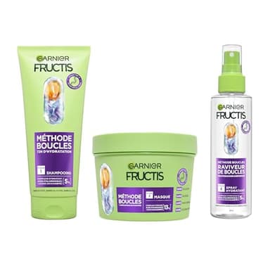 Garnier - Fructis Méthode Boucles - Routine 3 Produits - Shampoing, Masque & Spray Hydratant - Enrichie en Acide Hyaluronique & Beurre de Karité - Pour Tous les Types de Boucles