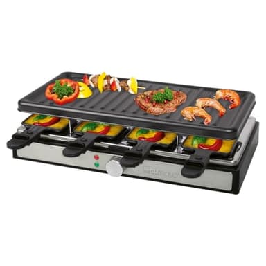 Clatronic® RG 3757 Raclette pour 8 personnes avec plaque de cuisson amovible et grill à raclette avec revêtement anti-adhésif, 8 poêlons inclus, raclette avec boîtier Cool Touch, appareil à raclette