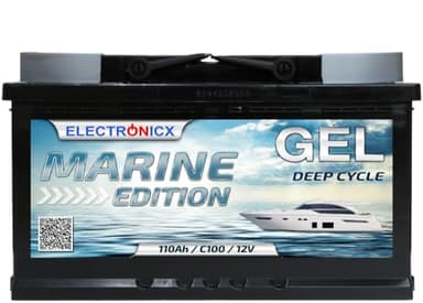 Batterie Gel 110Ah Marine Edition 110 Ah Camping-Car Solaire Batterie de Rechange Fiable, Décharge Lente Solaire Portable, Batterie de Camping-Car 12V