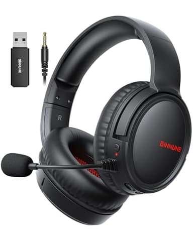 BINNUNE Casque de Jeu sans Fil avec Microphone à Réduction de Bruit pour PC, PS4, PS5, PlayStation 4 5, Casque de Jeu Bluetooth 2.4G sans Fil avec Micro pour Ordinateur Portable