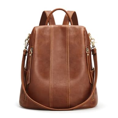 S-ZONE Sac à dos pour femme en cuir véritable souple, étanche et antivol, sac d'école tendance, sac à main, sac à dos décontracté pour le travail, m