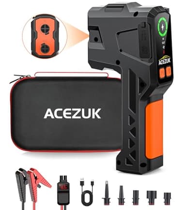 ACEZUK Booster Batterie Voiture 4000A, 3 en 1 Booster Batterie Portable 12V(Jusqu’à 8L Gas ou 6.5L Diesel), Pompe à Air avec 5 Air Nozzles, Jump Starter avec Lampe de Camping, LCD Clip Intelligent