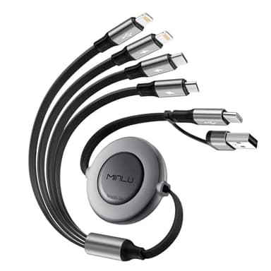 Minlu Câble de Charge 6 en 1, 1,2m Rétractable Cable Chargeur Multi Embout, Câble de Charge Rapide USB C avec Lightning Transfert de Données, Câble Multi USB pour iPhone,Android,Galaxy,Tablet