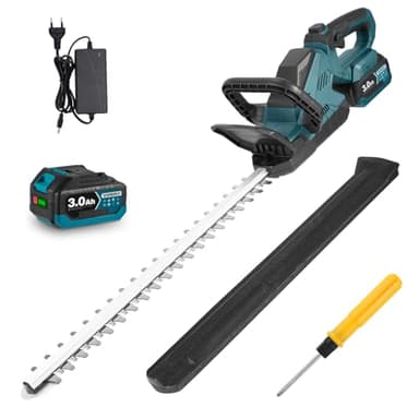 Yofidra Taille-haie électrique sans fil avec 1 batteries de 1500 mAh, longueur de coupe 52 cm, moteur sans balais 1600 tr/min avec lame de cisaille à arbustes et à gazon pour pelouse, arrière-cour,