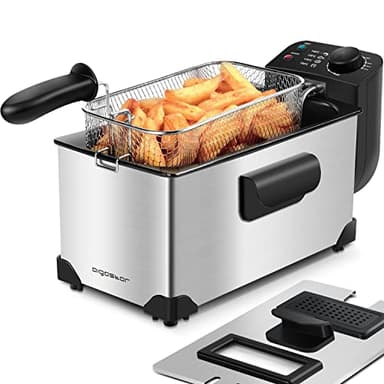 Aigostar Ushas 30HEZ - Friteuse en acier inoxydable de type 304. 2200W, capacite de 3L. Cuve amovible pour vider l'huile. 100% sans BPA avec grande fenetre de vue. Design exclusif.