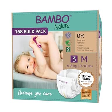Bambo Nature Couches écologiques de qualité supérieure, couches durables étiquetées écologiques, protection améliorée contre les fuites, couches sûres et confortables pour bébé, sûres et confortables