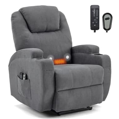TactFire Fauteuil Électrique Relax, Fauteuil de Relaxation avec Fonction Massage et Chaleur, Inclinaison Réglable et Repose-Pieds (Gris foncé)