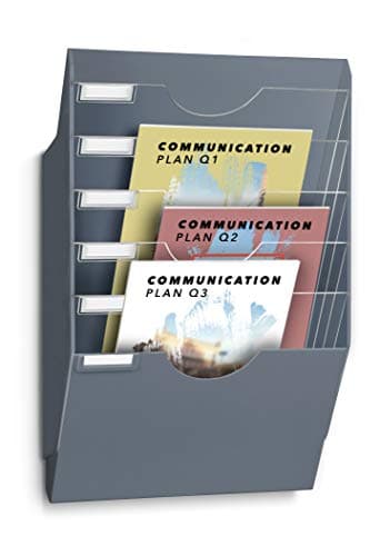 CEP Présentoir mural 6 compartiments Trieur pour documents Support rangement Dossiers vertical en plastique recyclé Format 24 x 32 cm coloris Gris orage