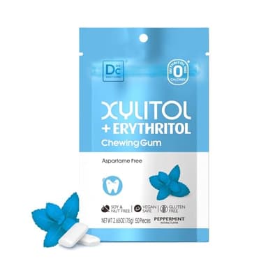 DC24 DAILY CARE Gomme à mâcher sans aspartame et sans sucre, au xylitol et érythritol, faible en calories, sans sucre, saveur menthe poivrée naturelle, 50 pastilles (Lot de 1)