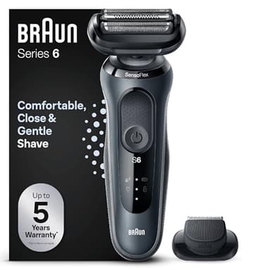 Braun Series 6 61-N1200s Rasoir Électrique Pour Homme Avec Accessoire Tondeuse De Précision EasyClick, SensoFlex, Technologie Wet & Dry, Rechargeable, Rasoir À Grille Sans Fil, Gris