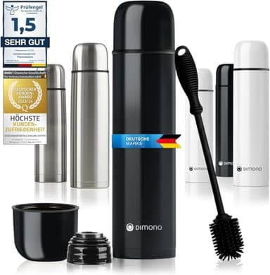 Bouteille thermos en acier inoxydable à double paroi avec gobelet et brosse; anti-fuite, va au lave-vaisselle, sans BPA + brosse de nettoyage ; garde les boissons chaudes & froides (Noir, 1000 ml)