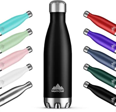 Mont-Clair H2O Gourde isotherme - Bouteille isotherme sans BPA - Gourde inox 500ML, 24h froid & 12h chaud - Bouteille d'eau en acier - 500ML, Noir