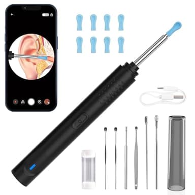 Jkevow Otoscope Oreille, Camera Oreille 1296P HD Kit Camera Oreille d'élimination du cérumen avec 6 lumières LED, outil de nettoyage d'oreille de 3,0 mm, adapté aux IPhone, IPad et Android
