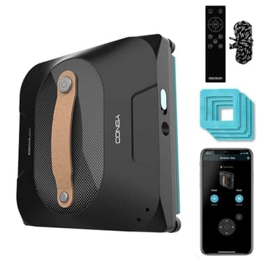 Cecotec Robot Lave-vitres Conga Windroid 1390 Double Spray Connected, 3 en 1; Pulvérise, nettoie et sèche, Double Pulvérisateur, APP et télécommande, 8 Modes, Portée de 7,5 m, Corde de sécurité