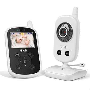 GHB Babyphone Camera Bebe Surveillance 2.4" LCD Baby Phone avec Caméra ECO Mode sans WiFi Zoom 2X Capteur de Température Communication Bidirectionnelle Vision Nocturne