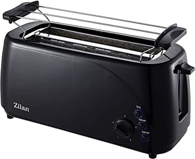Zilan, Grille-pain à fente longue, 4 tranches de Toastautomatique, XXL, 5 niveaux de rôtissage, accessoire de pain, fonction décongélation, tiroir ramasse-miettes, Noir