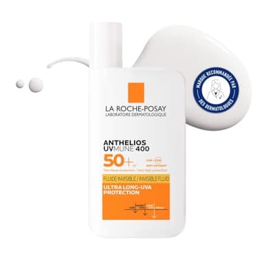 La Roche-Posay - Fluide Invisible Anthelios UVMUNE 400 - Texture Fluide Ultra Légére - Soin Pour Le Visage Protection 50+ Haute Efficacité - Produit solaire SPF50 Pour tous types de peau