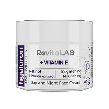RevitaLAB - Hyaluron - Crème de jour et de nuit anti-âge, enrichie en vitamine A, vitamine E, acide hyaluronique et filtres à rayons UV, pour personnes de 60 à 75 ans, 50 ml