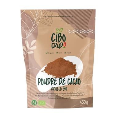 Cacao en Poudre non Sucré Bio - 450g. Cacao Cru Amer Sans Sucre de Agriculture Biologique. Cocoa Powder de Nibs de Cacao Crues Criollo.