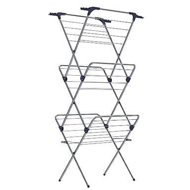 SONGMICS Étendoir à Linge, Séchoir Pliable, avec Barres, Support de Séchage, Cadre en Acier, Taille 46 x 70,5 x 155 cm, Espace de Séchage de 20 m, Utilisation Intérieure/Extérieure, Gris LLR720G01