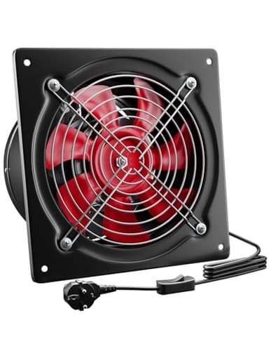 Hon&Guan Extracteur d’air 150 mm, 525 m³/h, Industriel Extracteur de Fumée avec Clapet Anti-retour, Ventilateur Mural d’Évacuation Hygroréglableet avec Prise EU pour Garage Atelier Entrepôt (Noir)