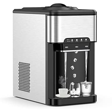 RELAX4LIFE Distributeur d'eau Chaude et Froide Instantanée Capacité 3,3L lavec Machine à Glaçons 18kg/Jour Réservoir de 3L, Fontaine à Eau Fraiche écran Tactile Argent