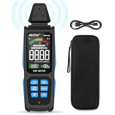 Detecteur EMF MESTEK 3 in1 Test EF/MF/RadioFréquence, Champ Électrique/Magnétique/Haute Fréquence, Détecteur de Rayonnement Électromagnétique Portable Avec Numérique LCD Pour Extérieur, Maison, Bureau
