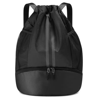 Sac à Dos de Sport pour Hommes Femmes et Enfants, Compartiment à Chaussures Séparé, Design à Cordon, Sac Séparé Sec/Humide, Sac de Gym pour Basketball Football, Natation, Sac de Sport (Noir)
