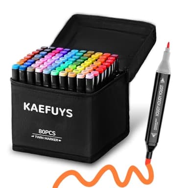 KAEFUYS marker Feutres Alcool Professionnels 80 Couleurs – Twinmarkers Double Pointe pour Coloriage Adulte, Art, Croquis et Écriture, avec Base et Sac de Rangement