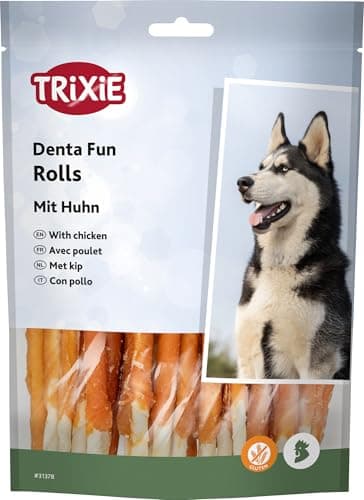 TRIXIE Denta Fun Rouleaux à mâcher en peau de bœuf enrobés de poulet - 30 rouleaux - 12 cm chacun - Sans gluten - 240 g - 31378