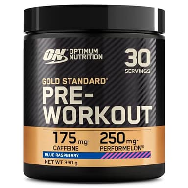 Optimum Nutrition Gold Standard Pre-Workout en Poudre, Boisson Énergétique Goût Blue Raspberry, 330g, 30 Doses