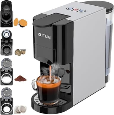 KOTLIE Machine à café en capsules 4 en 1 pour NES/DG/café moulu/capsules ESE (44 mm), 19 bar, 1450 W, 800 ml (AC-513K)