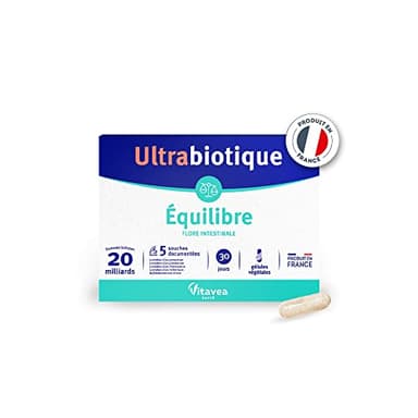 Vitavea - Ultrabiotique - Complément alimentaire équilibre flore intestinale - Probiotiques - 20 milliards de ferments lactiques - 5 souches documentées - 30 gélules - 1 mois - Fabriqué en France