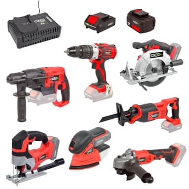 Pack complet Bricolage Easy Full : Perceuse/Perfo/Meuleuse/Scie sauteuse/circulaire/sabre/ponceuse/batteries 4Ah/2Ah