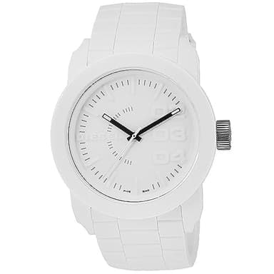 Diesel Montre pour Homme Double Down S44, mouvement à trois aiguilles, boîtier en polycarbonate blanc de 44 mm avec bracelet en silicone, DZ1436