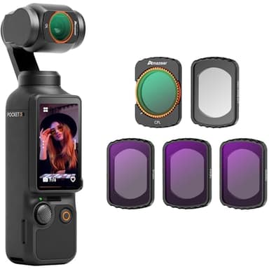 AMAZEAR Kit de Filtres ND pour DJI Osmo Pocket 3-1/4 Black Mist, CPL, ND16/ND64/ND256 - Accessoires pour DJI Pocket 3, Filtres Vlog Voyage