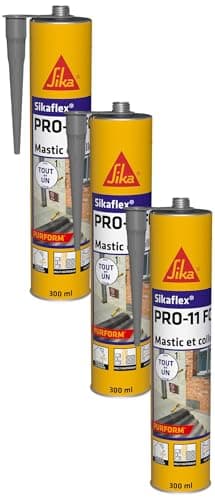 SIKA - Lot de 3 - Mastic polyuréthane PU tout en 1 - Sikaflex PRO 11 FC Purform Gris Béton - Collage puissant - Multi-matériaux - Etanche - Intérieur et Extérieur - Construction et Bricolage - 300ml