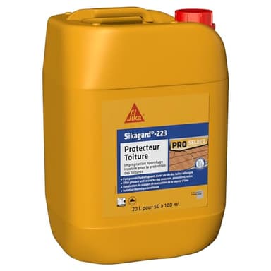 SIKA - Sikagard 223 Protecteur Toiture - Imperméabilisant, hydrofuge, incolore pour toitures - Protection longue durée, 20L=environ 50m² à 100m², Transparent