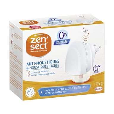 ZENSECT - Diffuseur Electrique Liquide - Anti-Moustiques et Anti-Moustiques Tigres - 0% insecticide - Extrait de Fleurs de Chrysanthème - 45 nuits