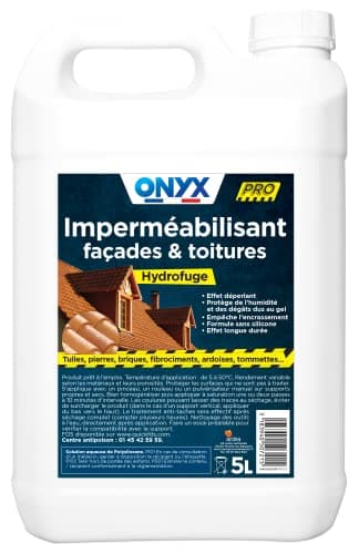 Onyx Professionnel - Imperméabilisant Hydrofuge Façades et Toitures, Supports Poreux - Effet Déperlant, Protection Longue Durée - Fabrication Française - 5L