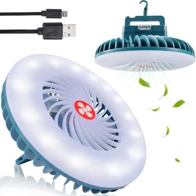 Funmo Ventilateur Lampe Camping LED, Lampe à LED Portable 2 en 1 avec Ventilateur de Plafond, Lanterne de Camping Rechargeable USB pour l'Extérieur, Bureau, Gril