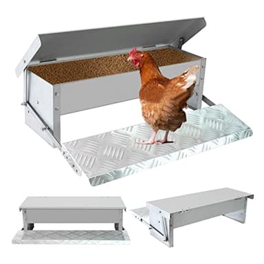 Mangeoire Poules Anti Nuisible, Mangeoire à Poulets Automatique Avec Couvercle Anti-Pluie - Capacité 5kg,Distributeur Graines Poules Exterieur,Pour Faisans,Dindes,Canards,Oies Et Autres Volailles