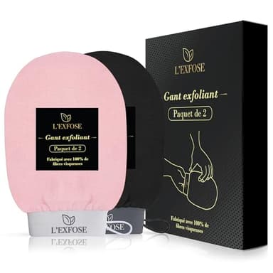 L’Exfose 2x Gant Exfoliant Corps - Gant de Crin Kessa Gommage Corps et Visage en Viscose Naturelle - Élimine les Cellules Mortes de la peau et Hydrate - Sensation de Spa Agréable Sans Savon Noir