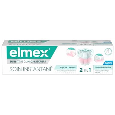 ELMEX - Dentifrice Sensitive Soin Instantané au fluorure – protection durable pour les dents sensibles – agit en seulement 1 minute¹ – cliniquement prouvée – recommandé par les dentistes - 75 ml