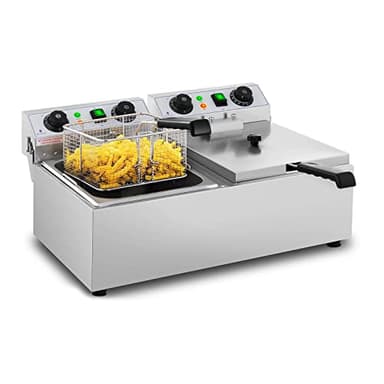 Royal Catering Friteuse Électrique De Restaurant Double Avec Minuterie Professionnelle RCTF 10DB (2 Cuves De 10 L, Zone Froide, Thermostat)