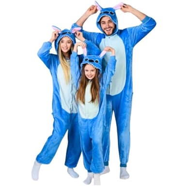 nerd hunters Costume Onesie pour adulte – Pyjama Kigurumi en peluche, unisexe, costume animal, tailles S à XL, Blue Stitch, M