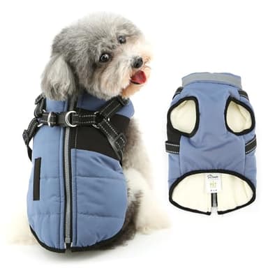 Ranphy Veste doublée en polaire réfléchissante avec harnais intégré pour petit chien, manteau d'hiver rembourré sans manches, fermeture éclair, coupe-vent, yorkshire, chihuahua, vêtements chauds à