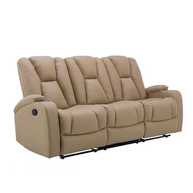 Mobilier-Deco Milan - Canapé 3 Places Relax Manuel en Tissu Microfibre Beige